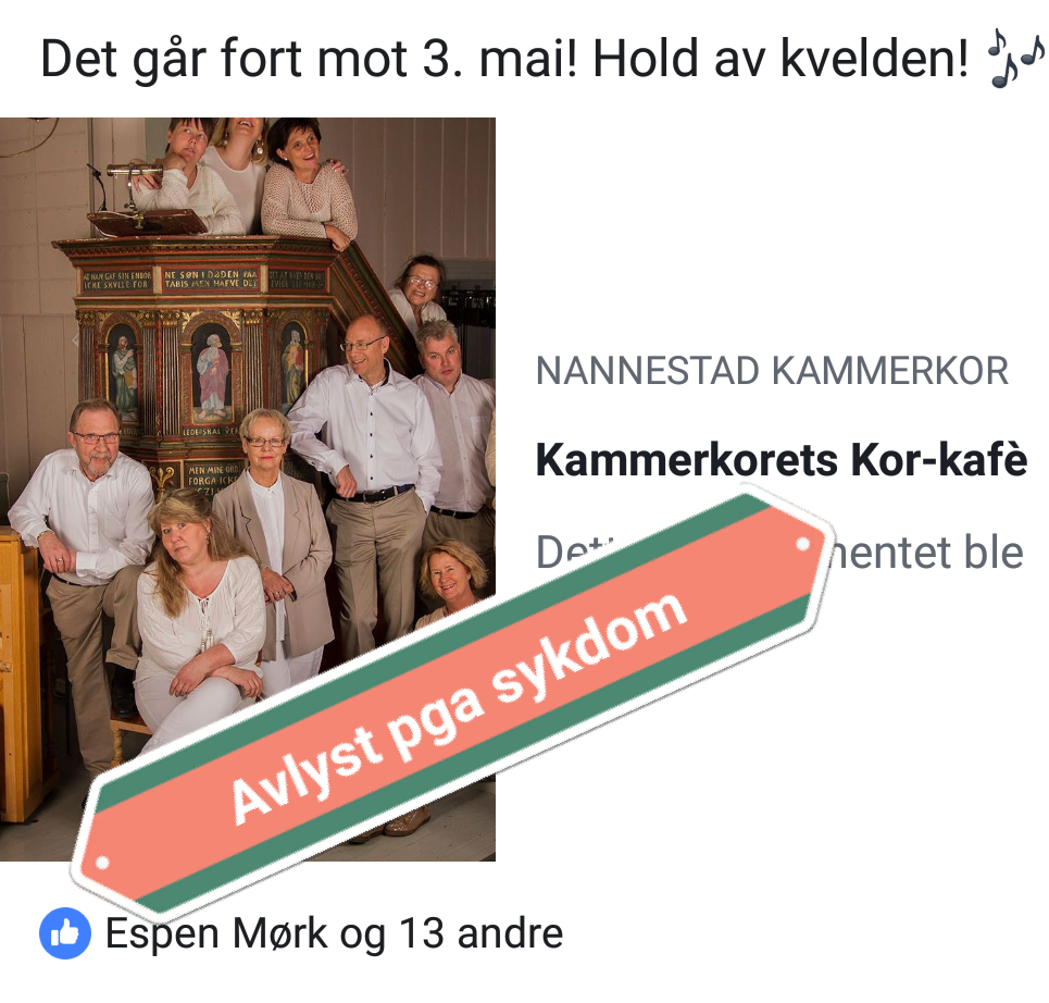 Kor-kafèen 3, mai er dessverre avlyst!